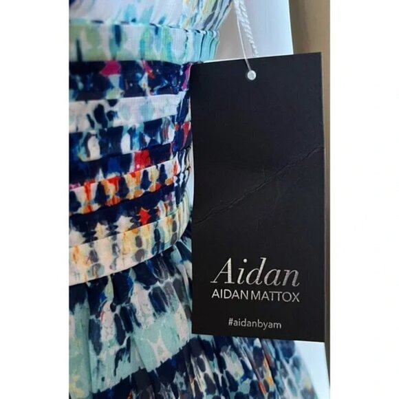 Aidan Mattox Chiffon Printed Boho Maxi Dress-Color  Blue Multi - Picture 6 of 8